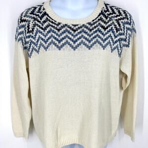 Vintage Coldwater Creek Chevron Design Ivory and Blue Sweater Size 2X NEW
